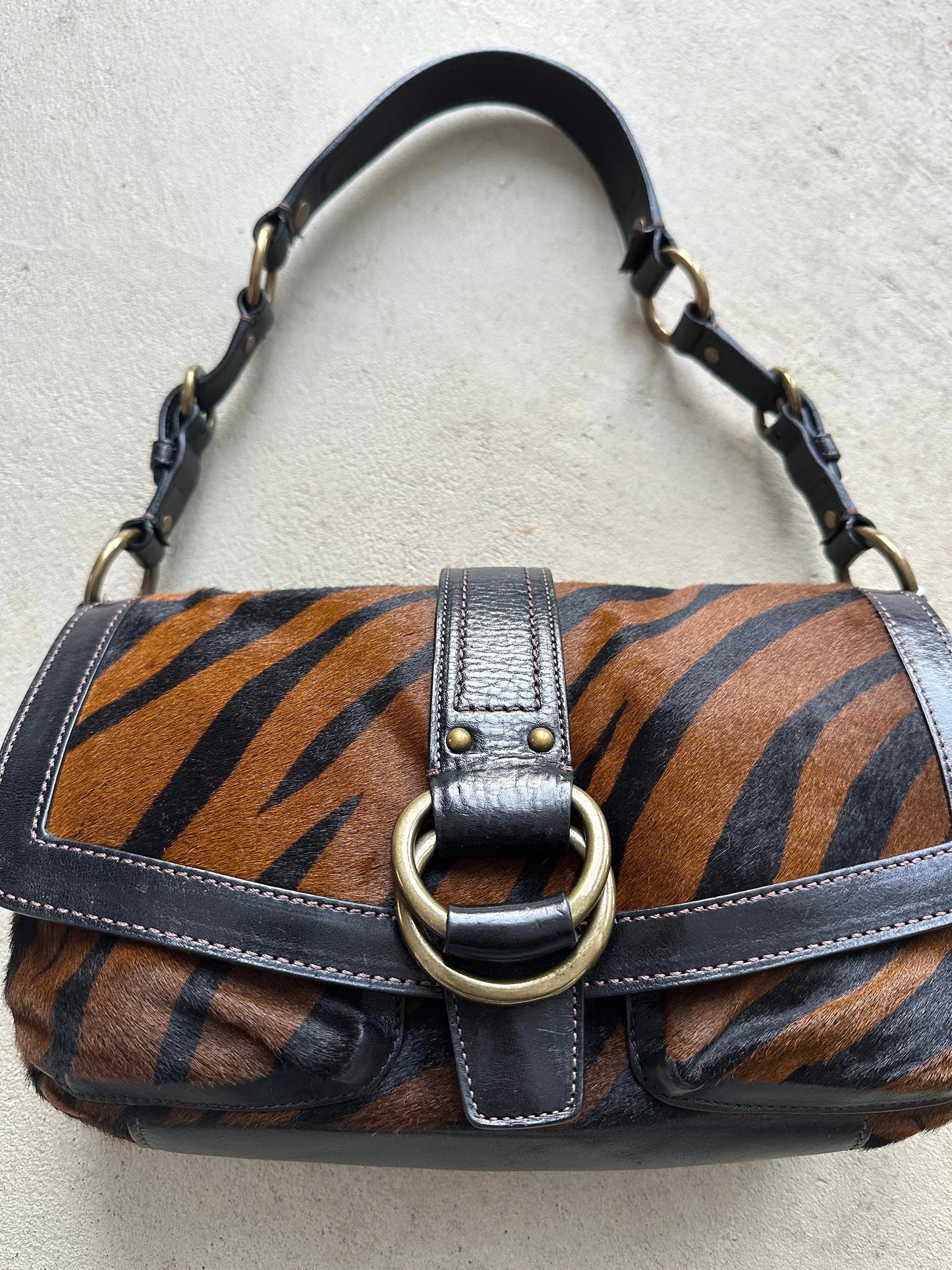 rare vintage y2k coach tiger print pony hair shoulder bag