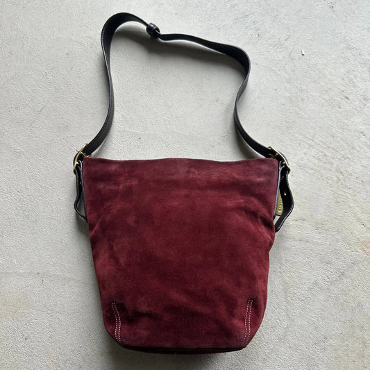 vintage coach red suede shoulder bag
